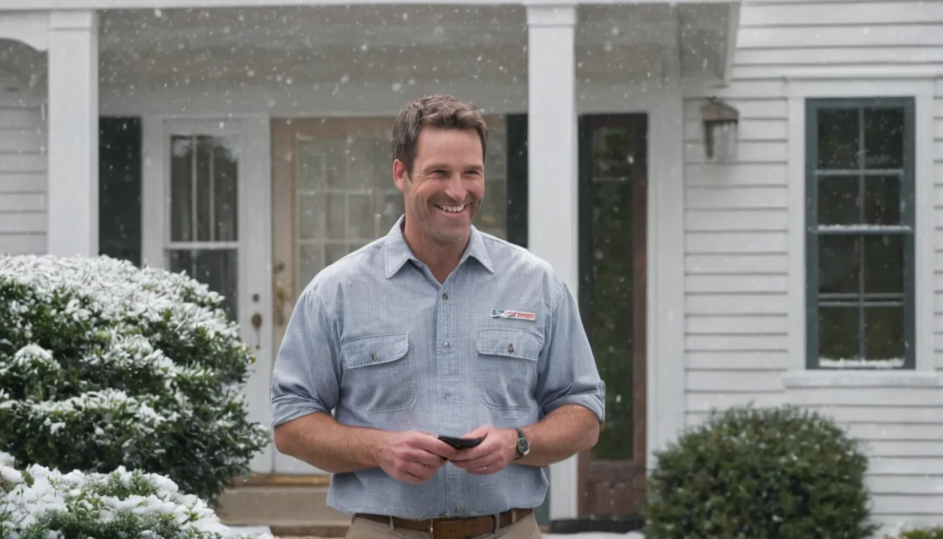 A homeowner talking with a pest control provider at the front door of a house in Bridgeport